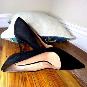 Faux Suede Black 4 inch heels gently worn, in excellent condition